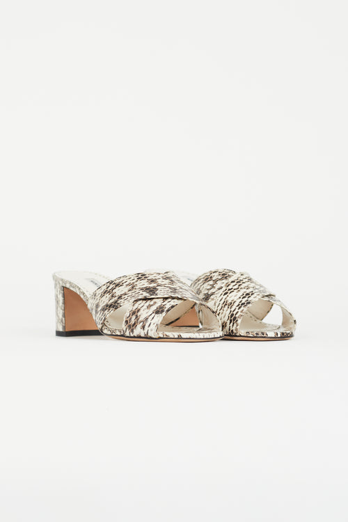 Manolo Blahnik Brown & White Leather Otawi Heeled Mule