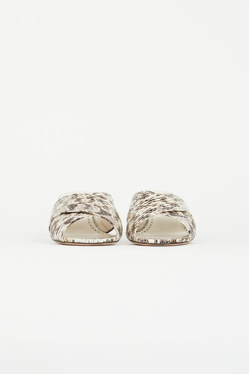 Manolo Blahnik Brown & White Leather Otawi Heeled Mule
