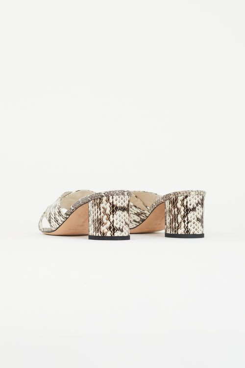 Manolo Blahnik Brown & White Leather Otawi Heeled Mule