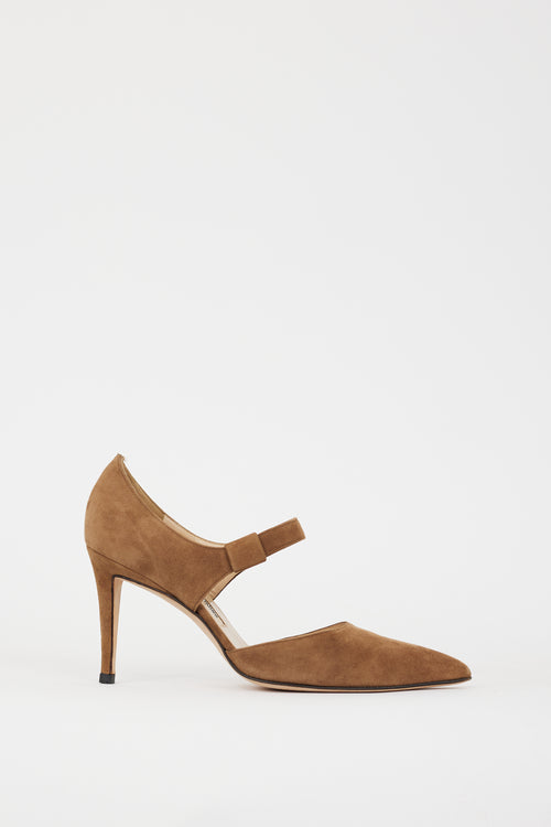 Manolo Blahnik Brown Suede Mary Jane D'Orsay Pump