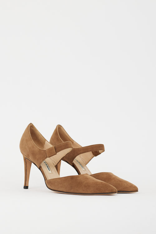 Manolo Blahnik Brown Suede Mary Jane D'Orsay Pump