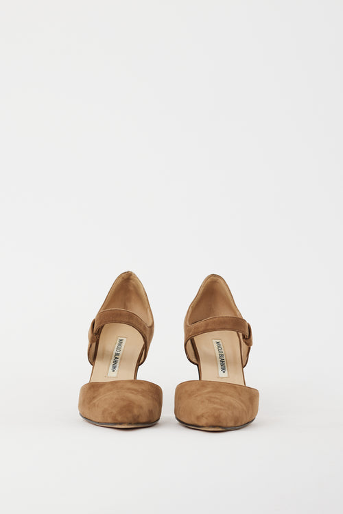 Manolo Blahnik Brown Suede Mary Jane D'Orsay Pump