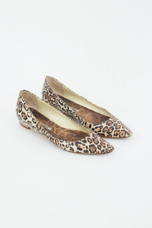 Manolo Blahnik Brown & Black Printed Leather Flat
