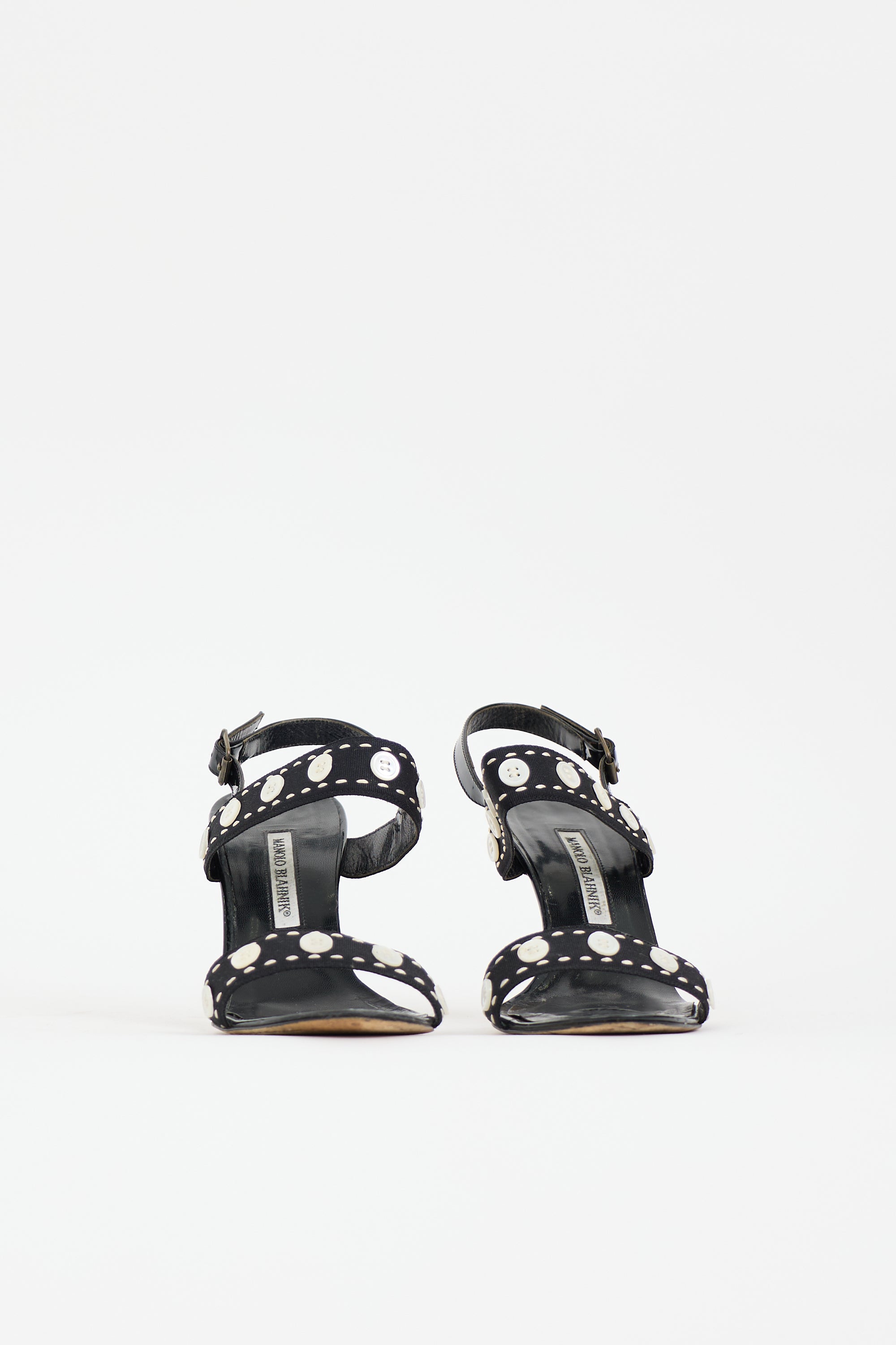 Manolo Blahnik Patent Button Embellished Sandal