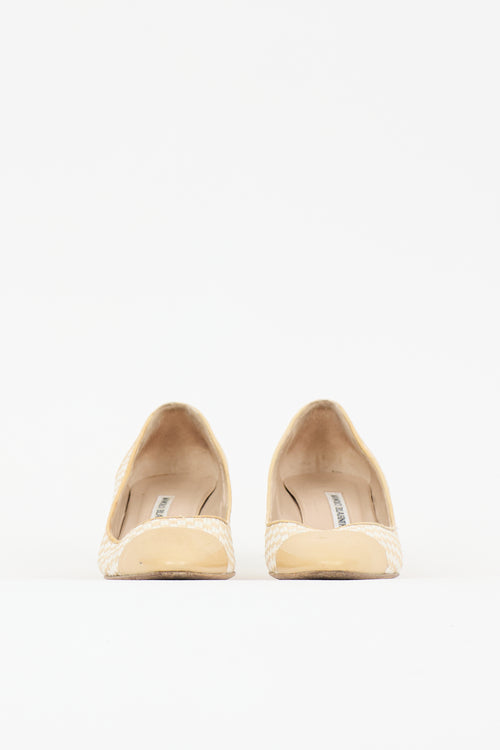 Manolo Blahnik Patent Panel Woven Pump