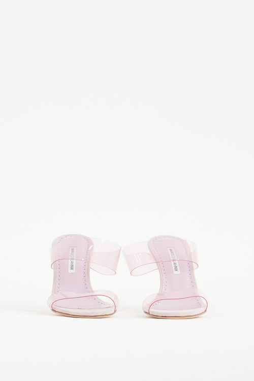 Manolo Blahnik Pink Suede & PVC Scolto Heel