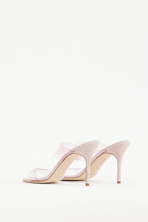 Manolo Blahnik Pink Suede & PVC Scolto Heel