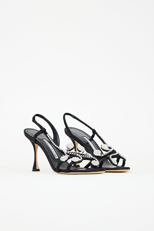 Manolo Blahnik Satin Fernusan 90 Embellished Heel