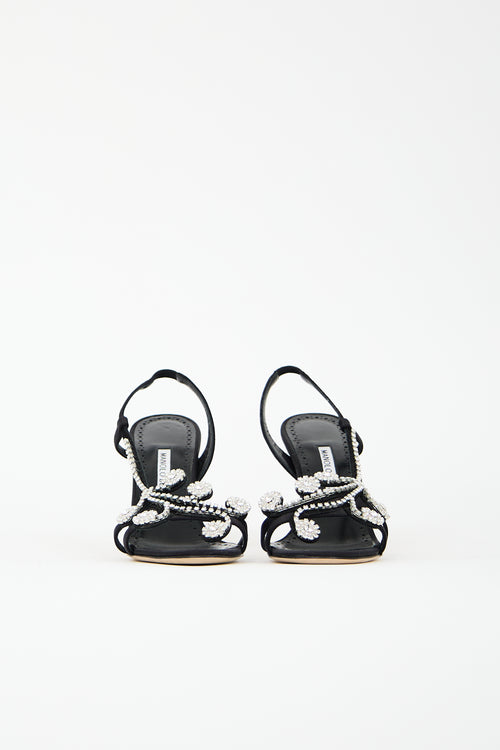 Manolo Blahnik Satin Fernusan 90 Embellished Heel