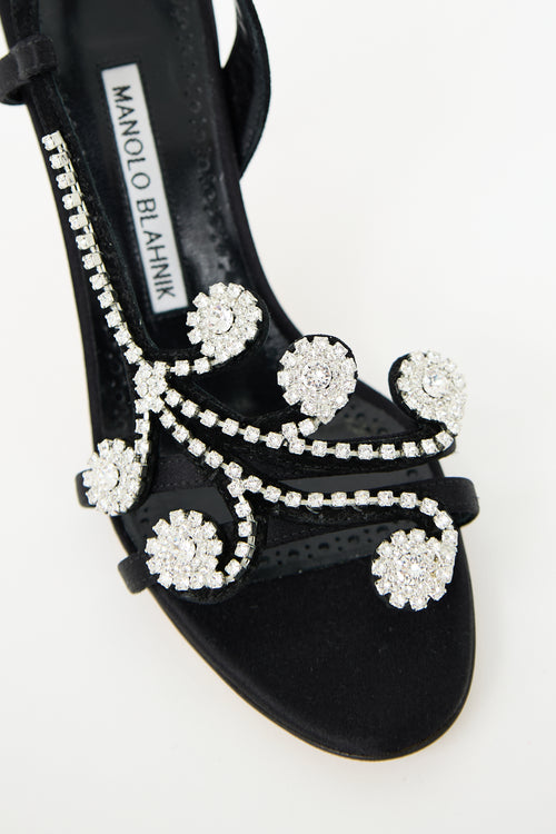 Manolo Blahnik Satin Fernusan 90 Embellished Heel