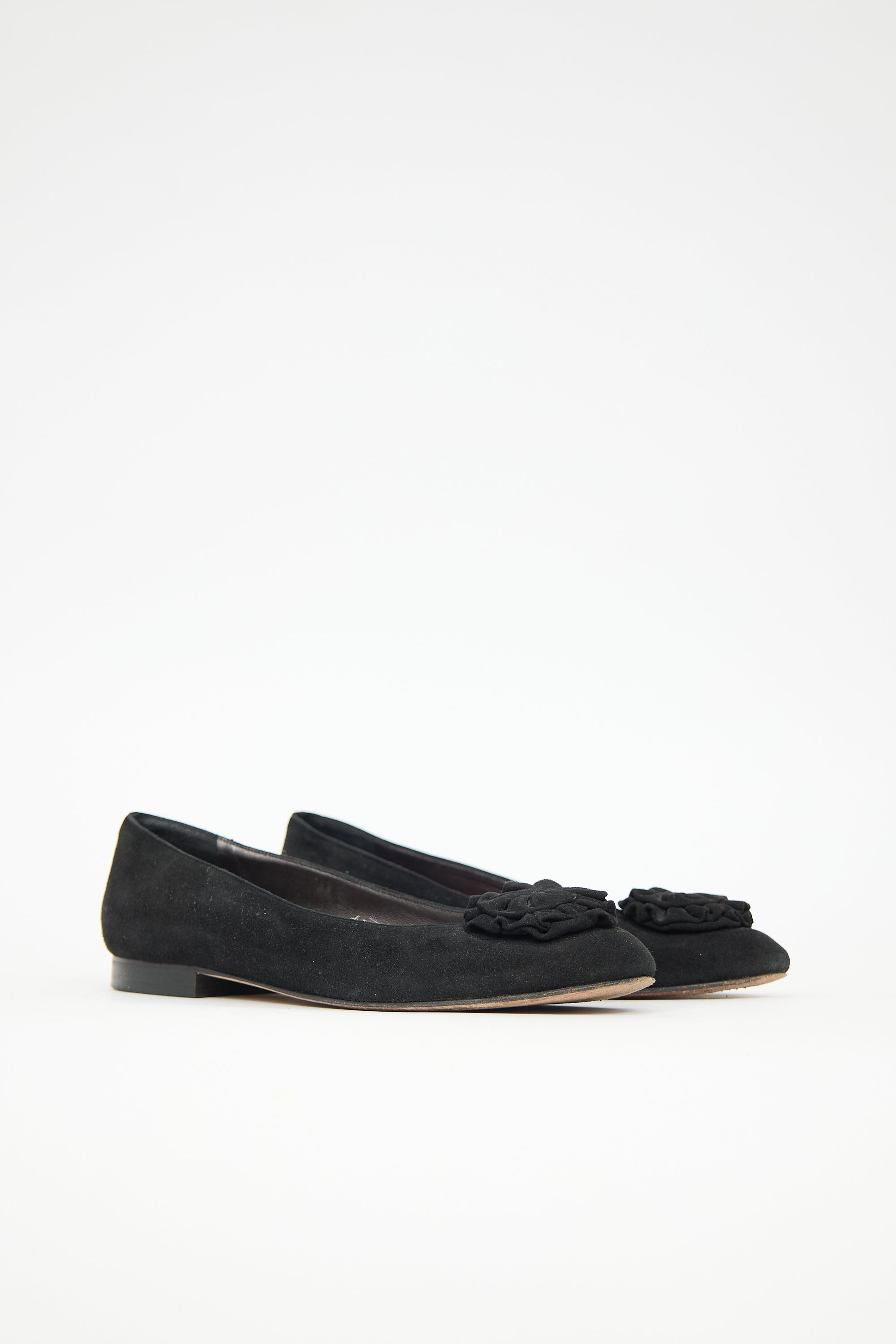 Manolo Blahnik Suede Rosette Flat
