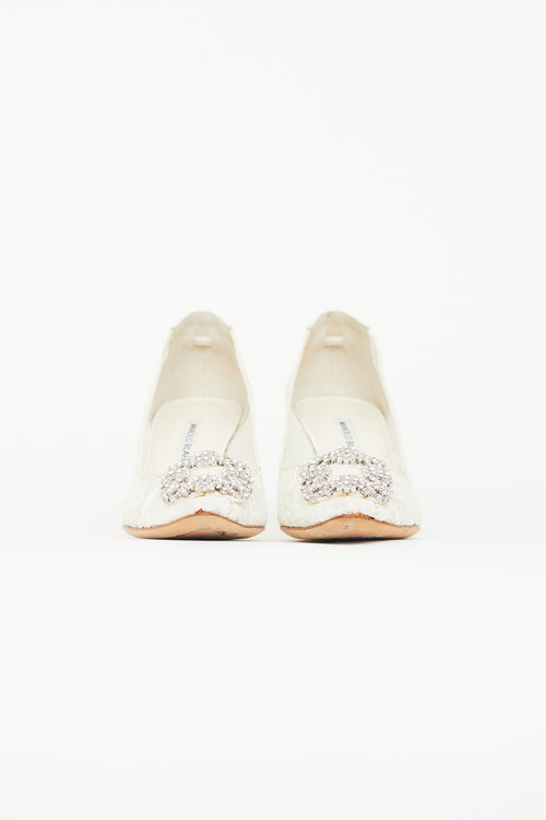 Manolo Blahnik Cream Hangisi Lace & Crystal Heel