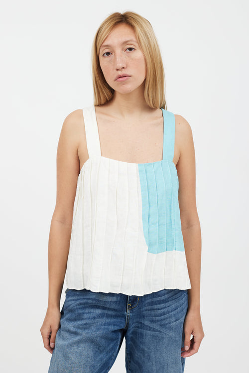 Mara Hoffman White & Blue Pleated Tank Top