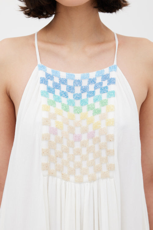 Mara Hoffman White & Multicolour Beaded Trapeze Dress
