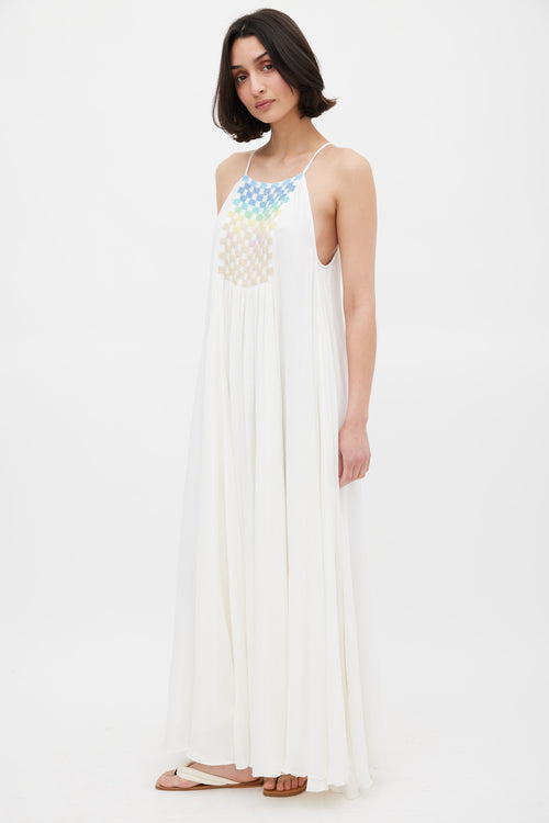 Mara Hoffman White & Multicolour Beaded Trapeze Dress
