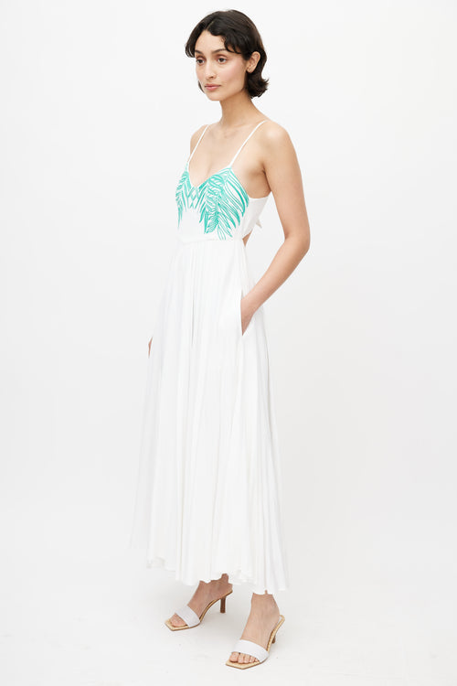 Mara Hoffman White & Green Linen Embroidered Maxi Dress