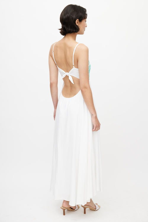 Mara Hoffman White & Green Linen Embroidered Maxi Dress