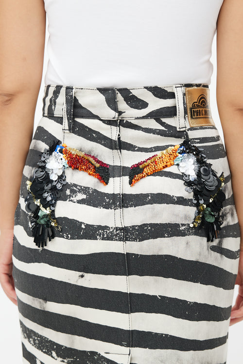 Marc Jacobs Black & Multicolour Print Sequin Skirt