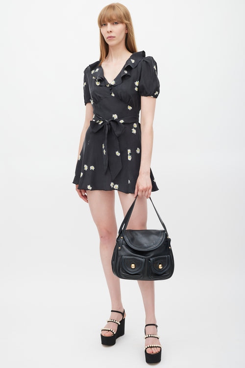 Marc Jacobs Black & Gold Leather Contrast Stitch Bag