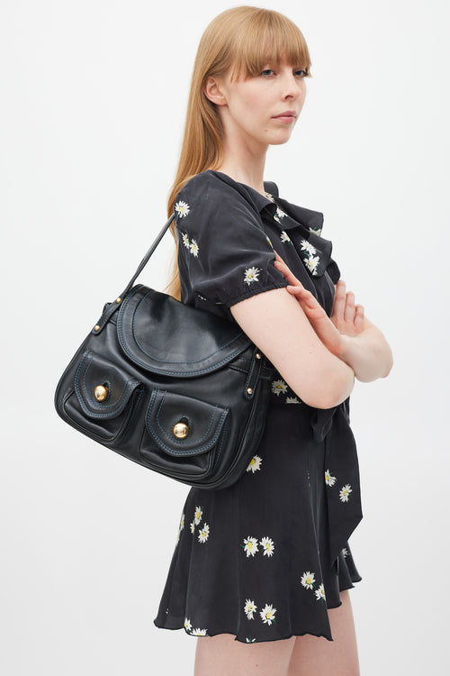Marc Jacobs Black & Gold Leather Contrast Stitch Bag