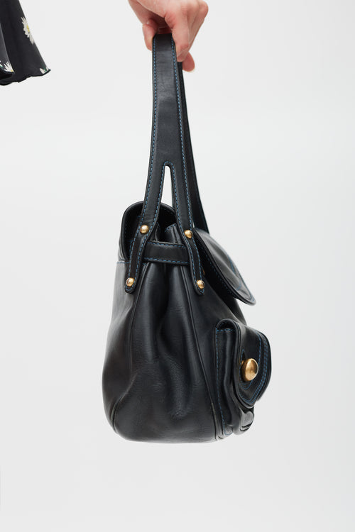 Marc Jacobs Black & Gold Leather Contrast Stitch Bag