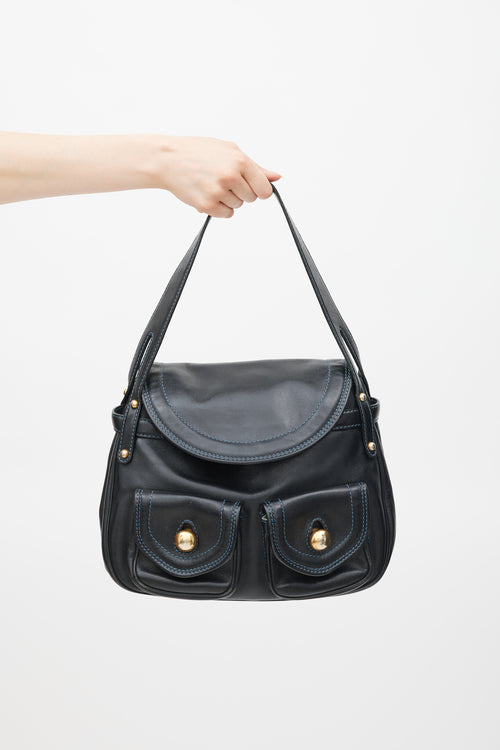 Marc Jacobs Black & Gold Leather Contrast Stitch Bag