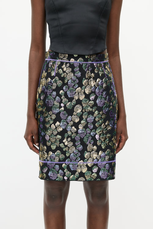 Marc Jacobs Black & Multicolour Metallic Jacquard Skirt