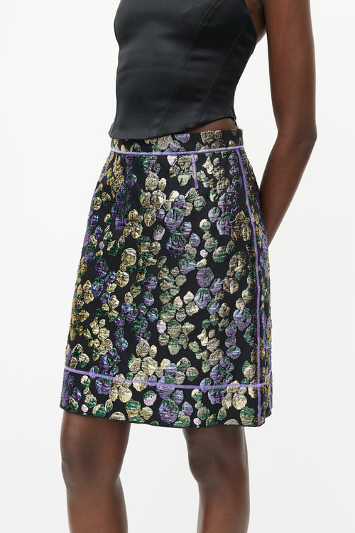 Marc Jacobs Black & Multicolour Metallic Jacquard Skirt