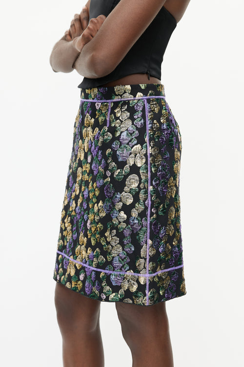 Marc Jacobs Black & Multicolour Metallic Jacquard Skirt