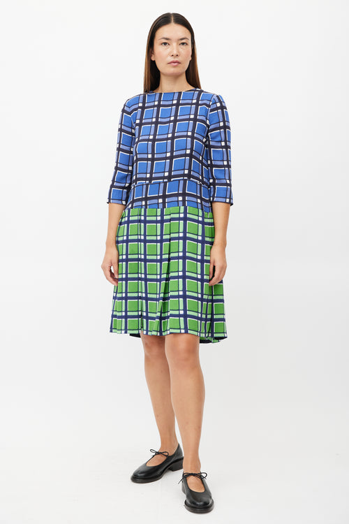 Marc Jacobs Blue & Green Plaid Pleated Dress
