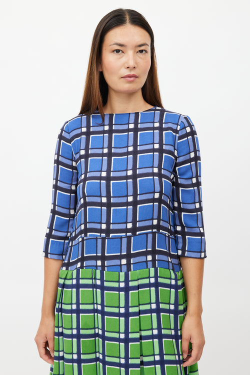 Marc Jacobs Blue & Green Plaid Pleated Dress