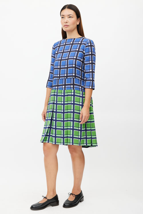 Marc Jacobs Blue & Green Plaid Pleated Dress