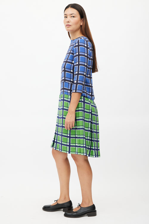 Marc Jacobs Blue & Green Plaid Pleated Dress