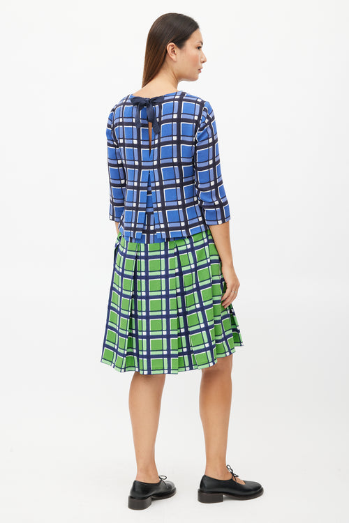 Marc Jacobs Blue & Green Plaid Pleated Dress