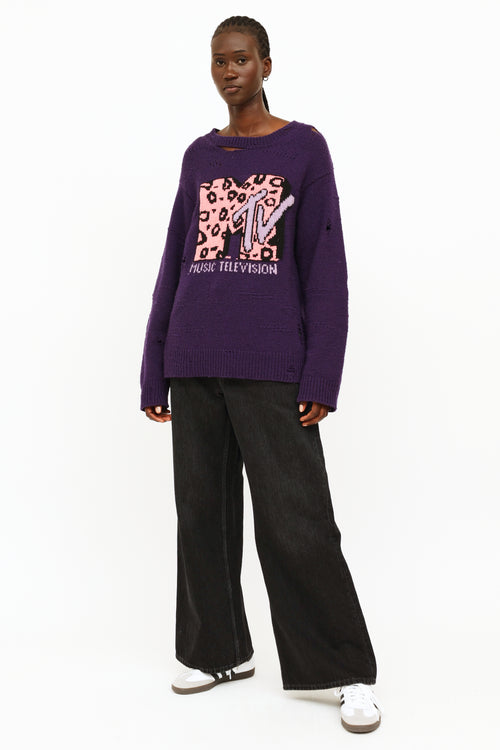 Marc Jacobs Purple & Pink Distressed Knit Sweater