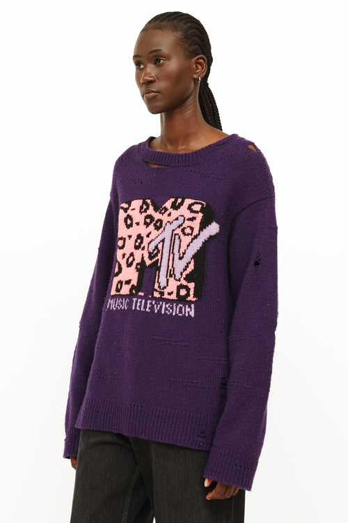 Marc Jacobs Purple & Pink Distressed Knit Sweater