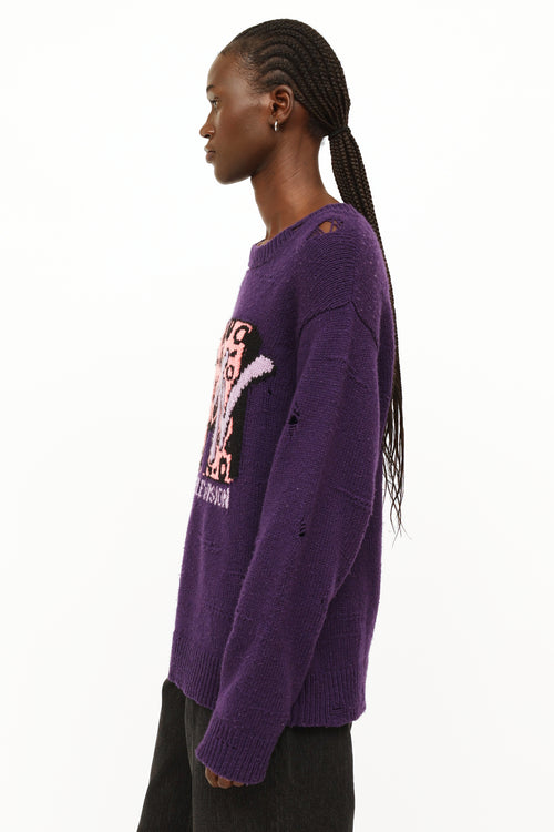 Marc Jacobs Purple & Pink Distressed Knit Sweater