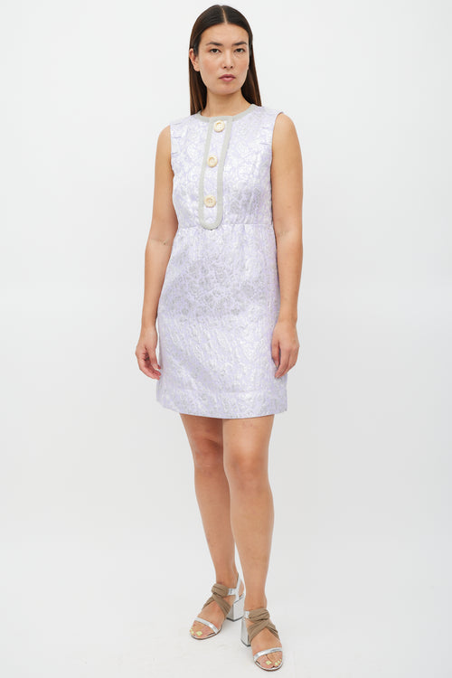 Marc Jacobs Purple & Silver Floral Jacquard Dress