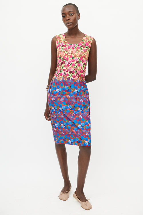 Marc Jacobs Yellow & Multicolour Pleated Floral  Dress