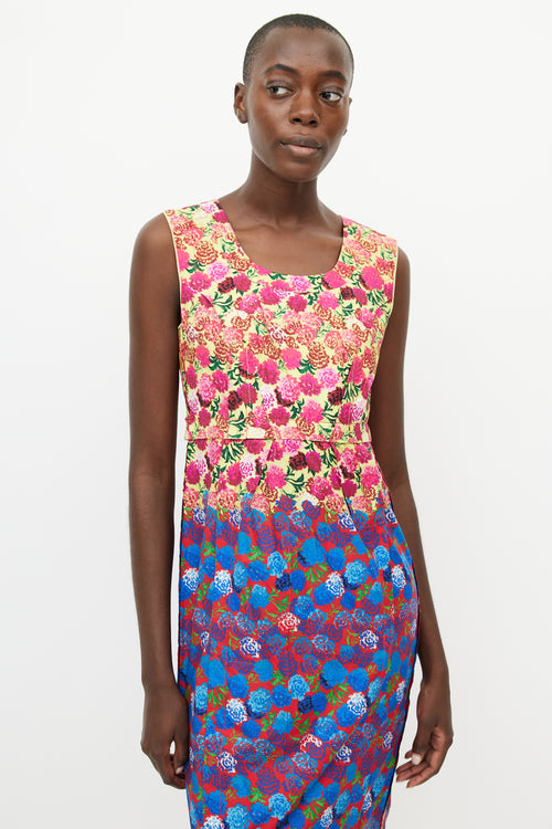 Marc Jacobs Yellow & Multicolour Pleated Floral  Dress