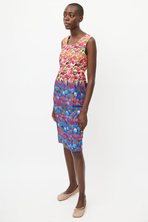 Marc Jacobs Yellow & Multicolour Pleated Floral  Dress
