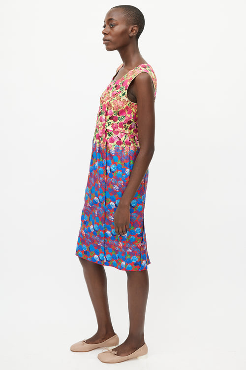 Marc Jacobs Yellow & Multicolour Pleated Floral  Dress
