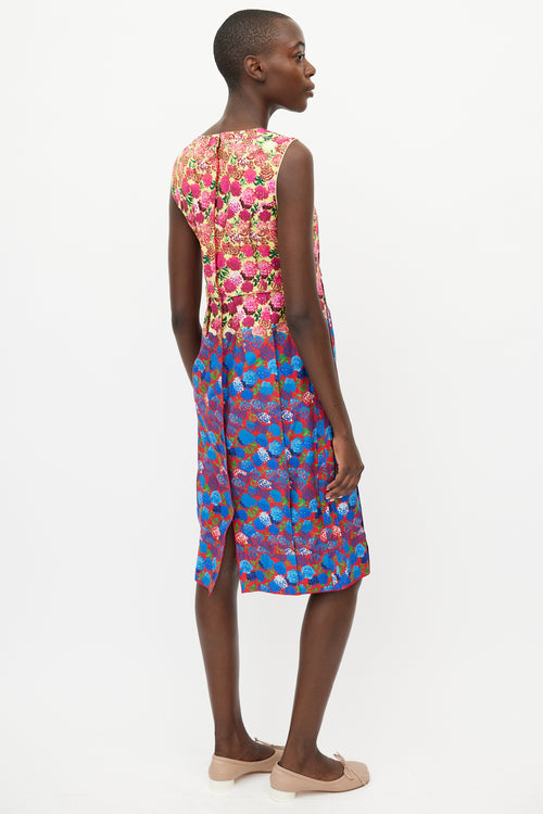 Marc Jacobs Yellow & Multicolour Pleated Floral  Dress