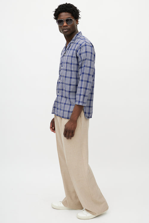 Margaret Howell Blue & White Plaid Shirt