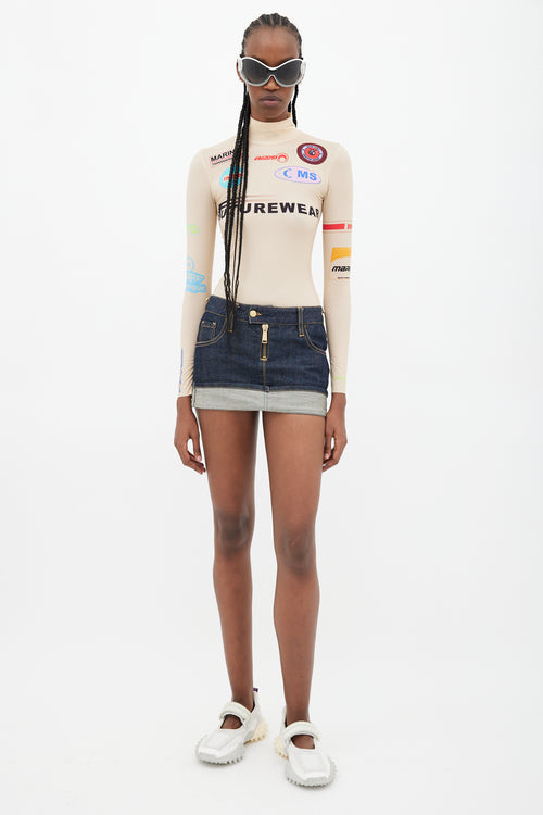 Marine Serre Beige & Multicolour Futurewear Logo Top
