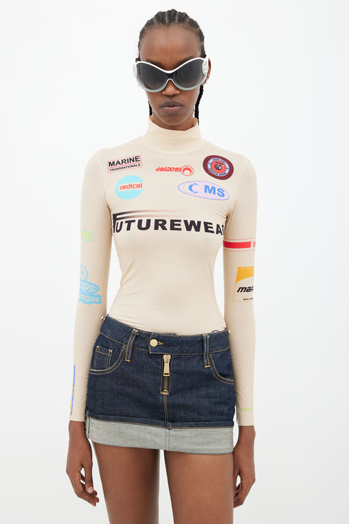 Marine Serre Beige & Multicolour Futurewear Logo Top