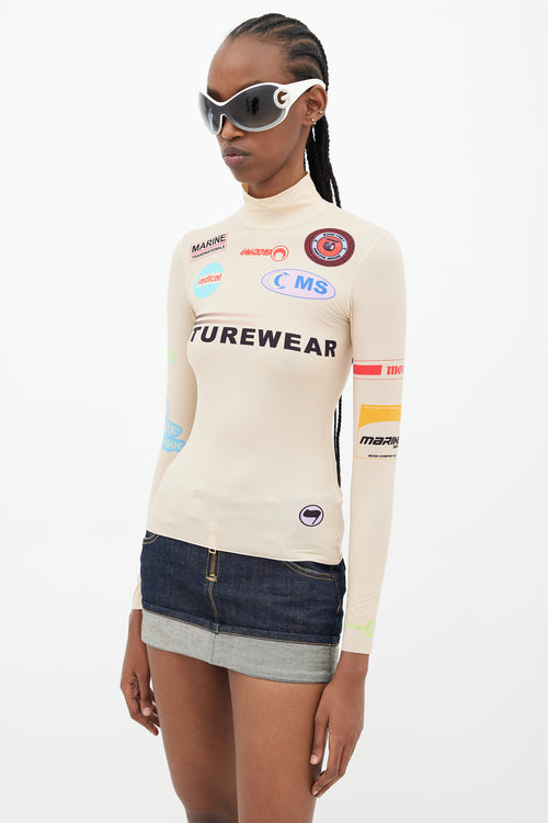 Marine Serre Beige & Multicolour Futurewear Logo Top