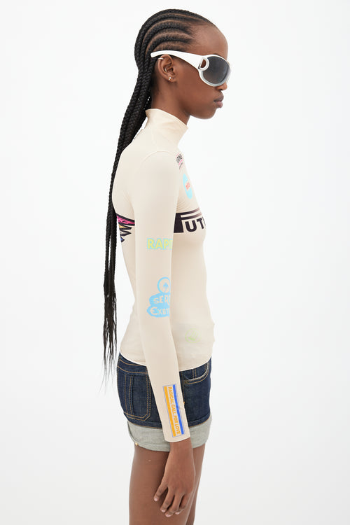 Marine Serre Beige & Multicolour Futurewear Logo Top