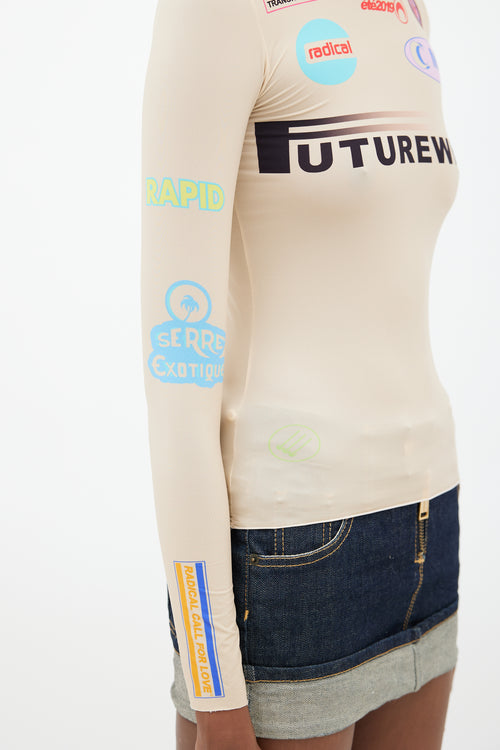 Marine Serre Beige & Multicolour Futurewear Logo Top