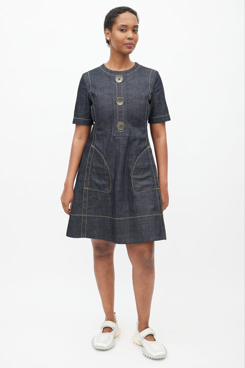 Marni Navy & Yellow Denim Contrast Stitch Dress